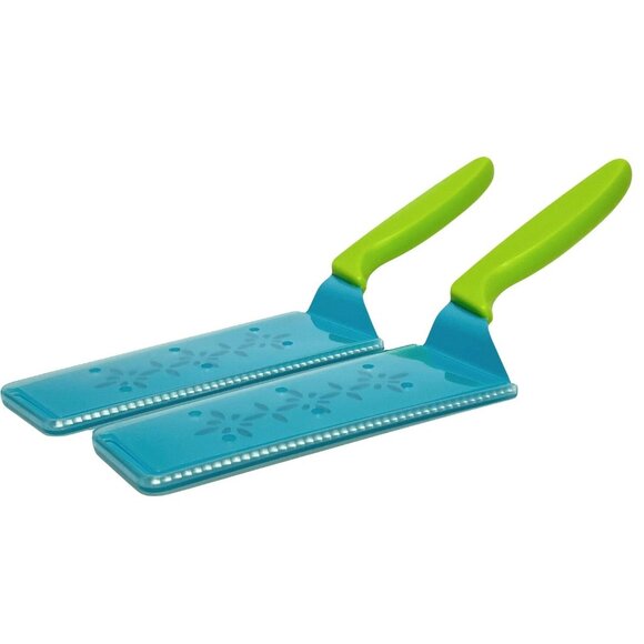 Kuhn Rikon Slice & Serve Knives Set of 2 with Sheaths K65363 NEW AQUA/LIME - Picture 2 of 6